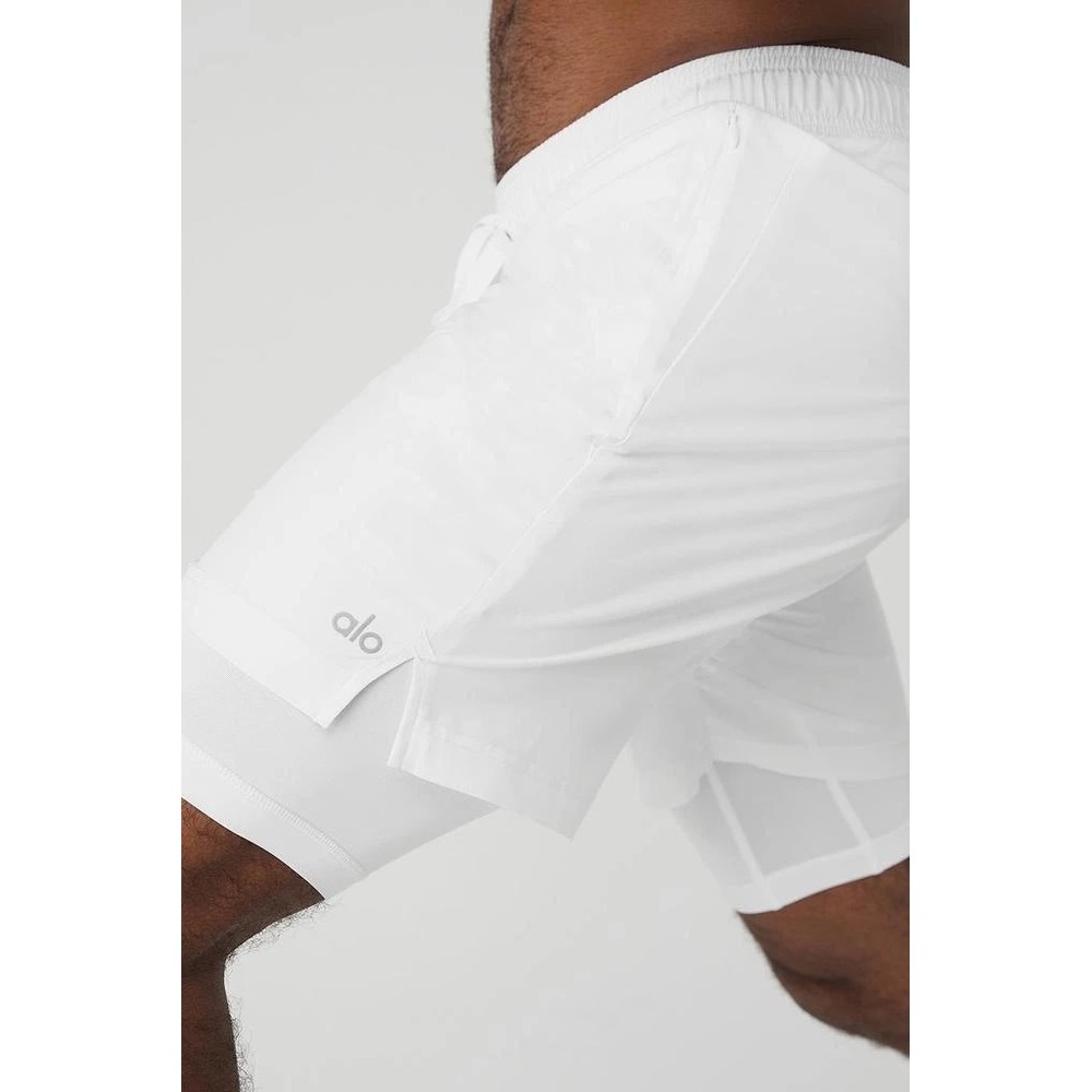 Alo Yoga Men's 7" Unity 2-In-1 Short in White Size Large - Picture 4 of 16